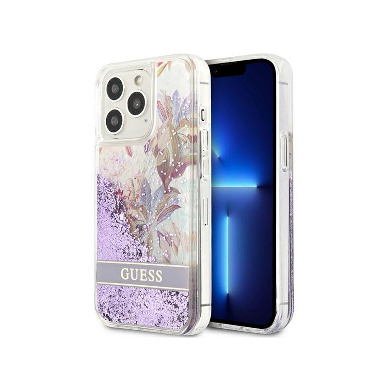 Guess iPhone 13/13 Pro purple hardcase Flower Liquid Glitter Guess iPhone 13/13 Pro purple hardcase Flower Liquid Glitter