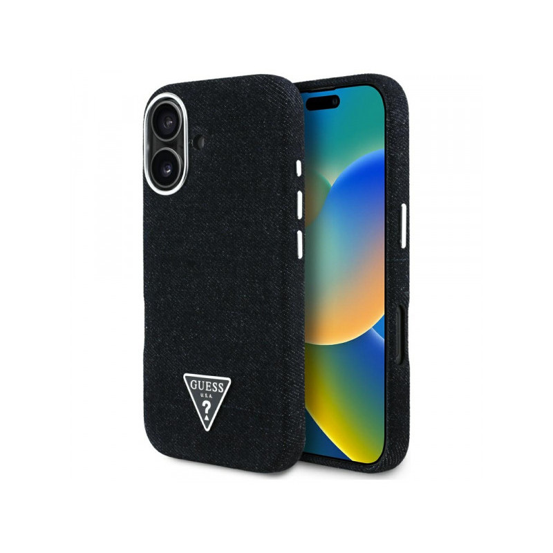 Guess iPhone 16 black Denim Triangle Logo MagSafe