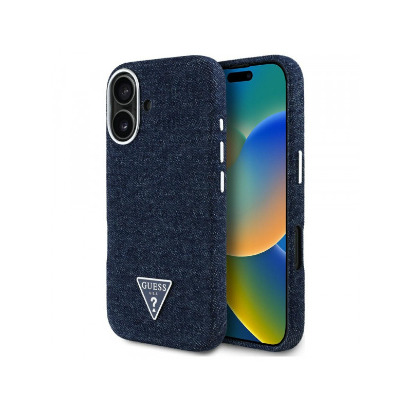 Guess iPhone 16 blue Denim Triangle Logo MagSafe