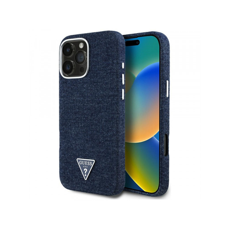 Guess iPhone 16 Pro Max blue Denim Triangle Logo MagSafe Guess iPhone 16 Pro Max blue Denim Triangle Logo MagSafe