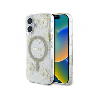 Guess iPhone 16 beige Resin Flowers Glitter MagSafe