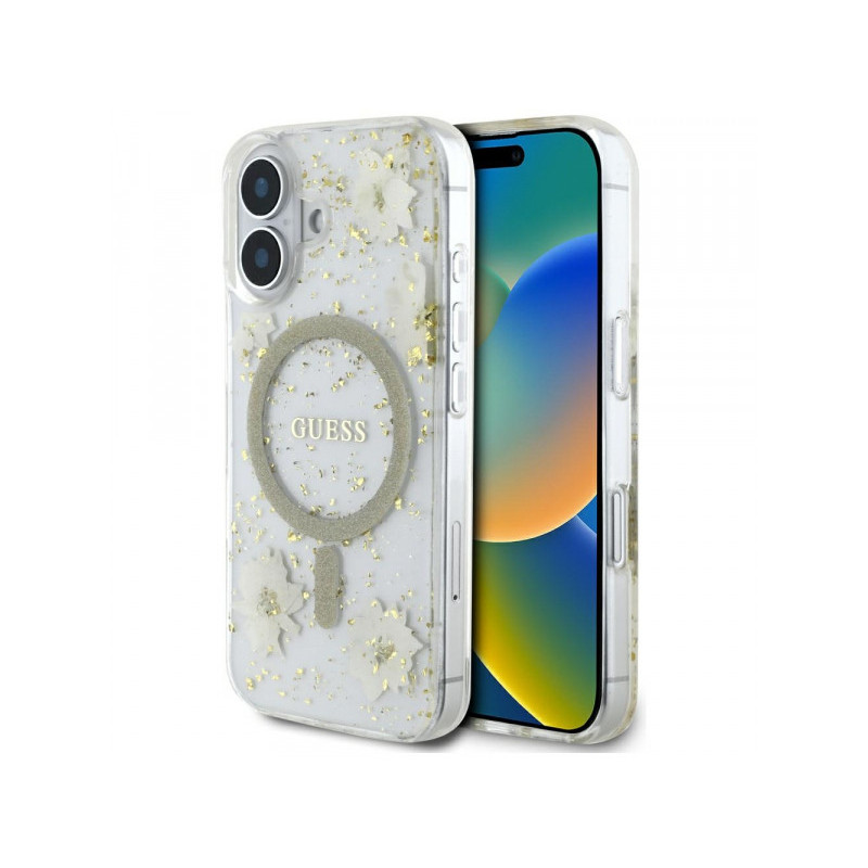 Guess iPhone 16 beige Resin Flowers Glitter MagSafe Guess iPhone 16 beige Resin Flowers Glitter MagSafe
