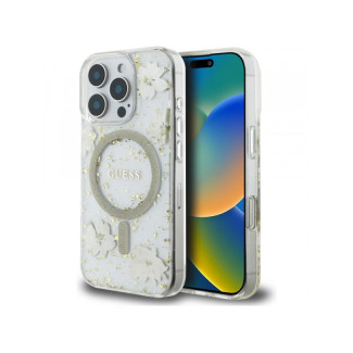 Guess iPhone 16 Pro Max beige Resin Flowers Glitter MagSafe