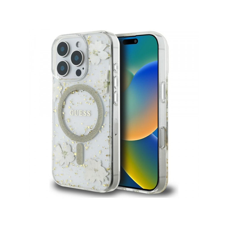 Guess iPhone 16 Pro Max beige Resin Flowers Glitter MagSafe Guess iPhone 16 Pro Max beige Resin Flowers Glitter MagSafe