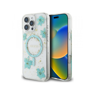 Guess iPhone 16 Pro Max turquoise Resin Flowers Glitter MagSafe