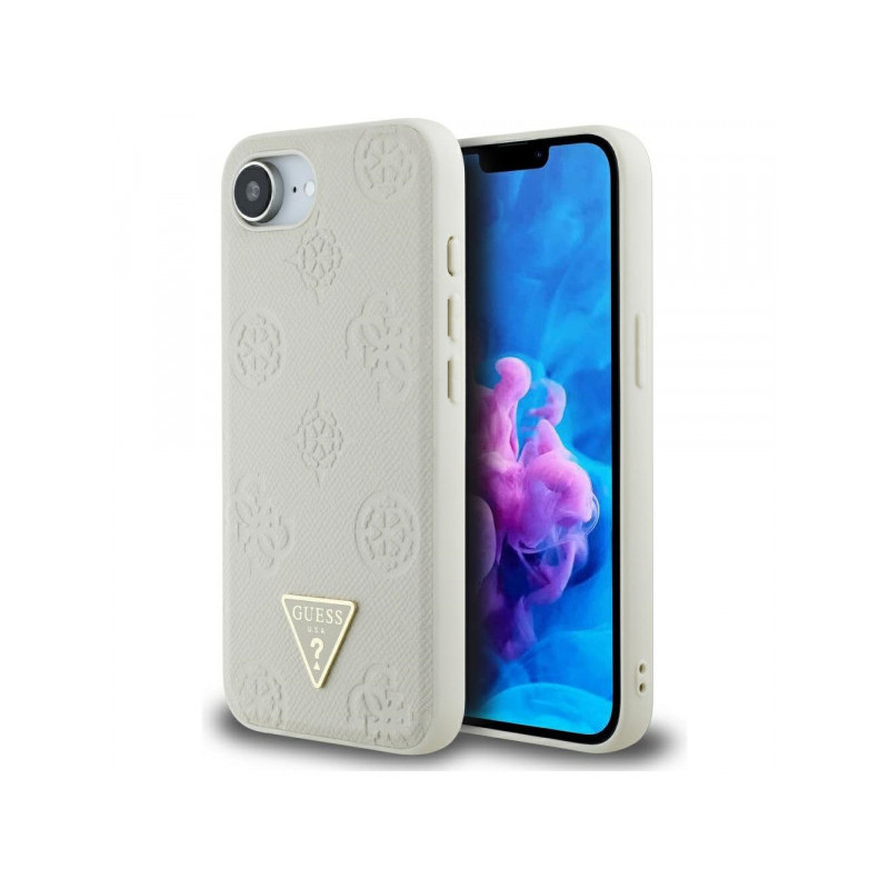 Guess iPhone 16e beige Grained Hot Stamp Peony Triangle Logo MagSafe Guess iPhone 16e beige Grained Hot Stamp Peony Triangle Logo MagSafe