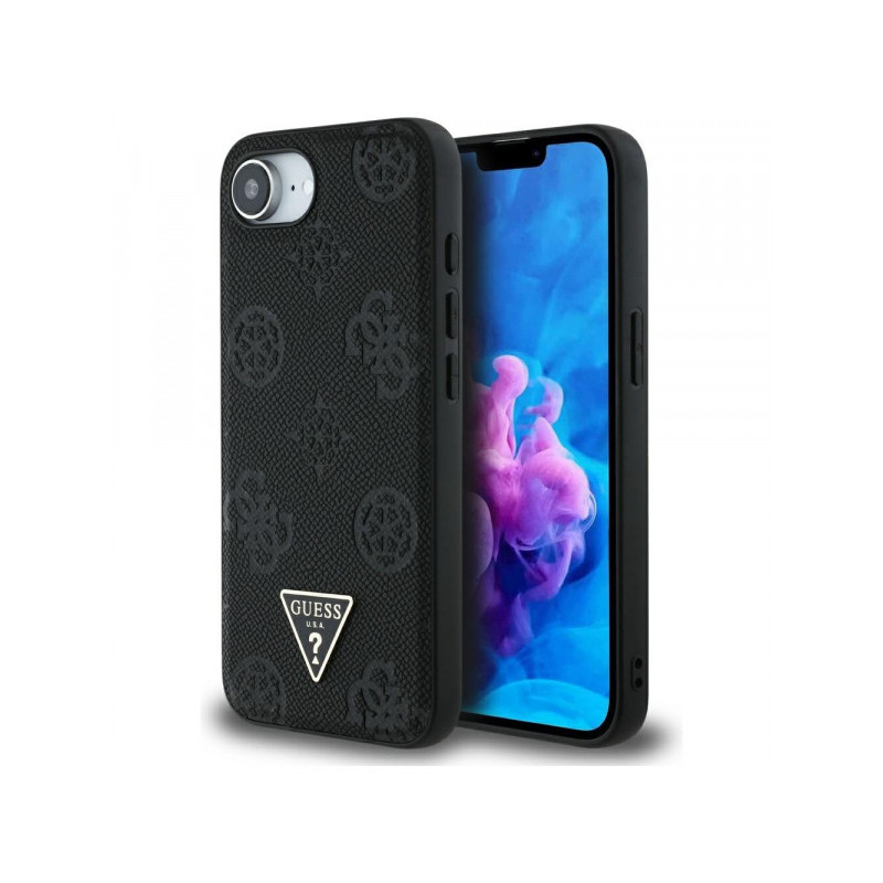 Guess iPhone 16e black Grained Hot Stamp Peony Triangle Logo MagSafe Guess iPhone 16e black Grained Hot Stamp Peony Triangle Logo MagSafe
