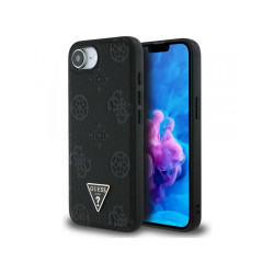 Guess iPhone 16e black Grained Hot Stamp Peony Triangle Logo MagSafe