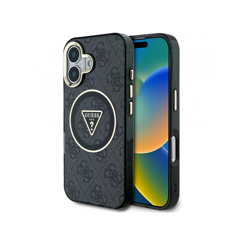 Guess iPhone 16 black IML Metal Glitter 4G Circle Triangle MagSafe