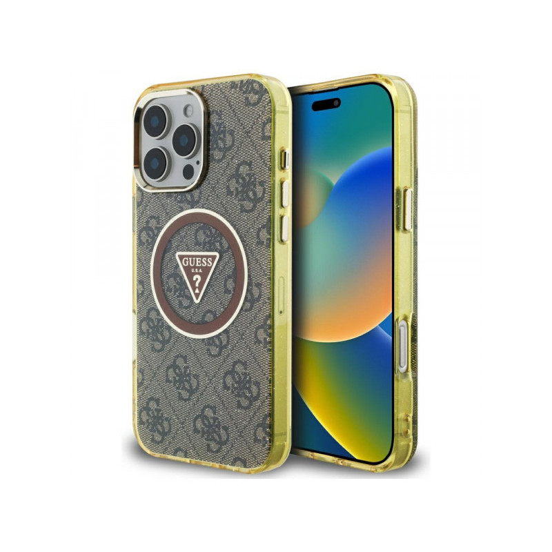 Guess iPhone 16 Pro Max brown IML Metal Glitter 4G Circle Triangle MagSafe