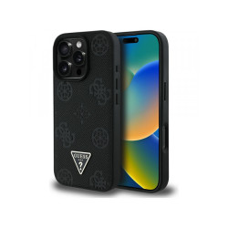 Guess iPhone 16 Pro Max black Grained Hot Stamp Peony Triangle Logo MagSafe