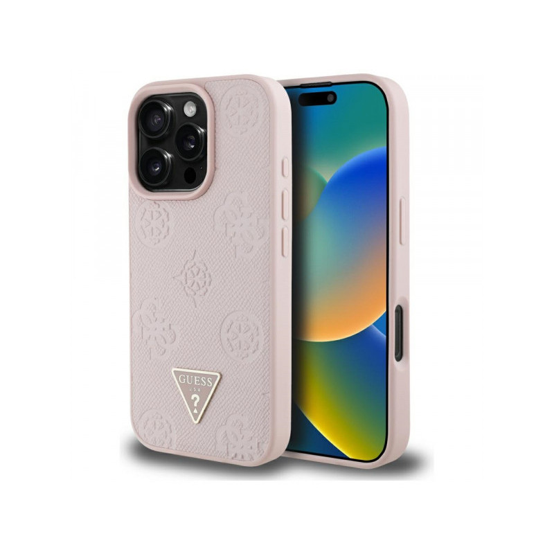 Guess iPhone 16 Pro Max pink Grained Hot Stamp Peony Triangle Logo MagSafe Guess iPhone 16 Pro Max pink Grained Hot Stamp Peony Triangle Logo MagSafe