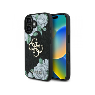 Guess iPhone 16 black Grained Roses Big 4G logo