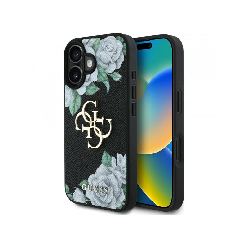 Guess iPhone 16 black Grained Roses Big 4G logo