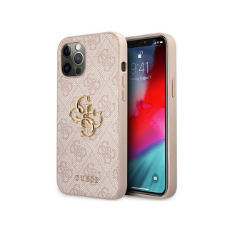 Guess Coque rigide rose pour iPhone 12 Pro Max métal grand logo 4G
