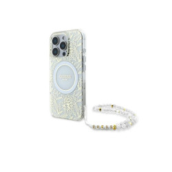 Guess iPhone 16 Pro white hardcase IML Flowers Allover Elec. Pearl Strap