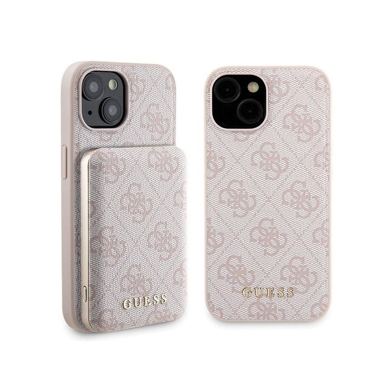 Guess SET iPhone 15 pink hardcase 4G Metal Logo MagSafe + Powerbank 5000mAh