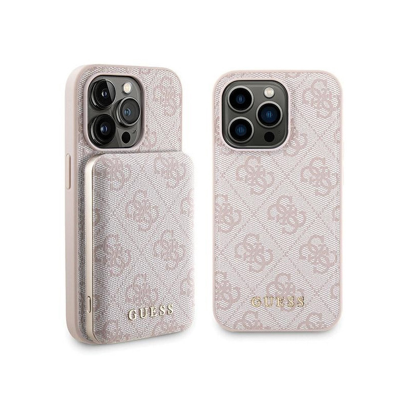 Guess SET iPhone 15 Pro Max pink case 4G MagS. + Powerbank 5000mAh