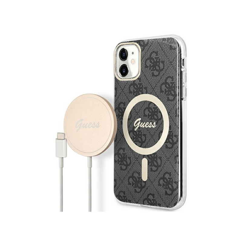 Guess SET iPhone 11 Black hardcase 4G Print MagSafe + Charger