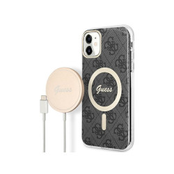 Guess SET iPhone 11 Black hardcase 4G Print MagSafe + Charger