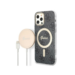 Guess SET iPhone 12/12 Pro black hardcase 4G Print MagSafe + Charger