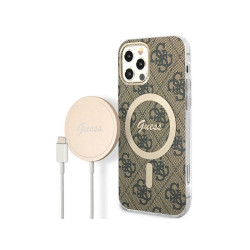 Guess SET iPhone 12/12 Pro brown hardcase 4G Print MagSafe + Charger