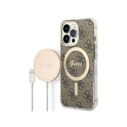 Guess SET iPhone 13 Pro brown hardcase 4G Print MagSafe + Charger