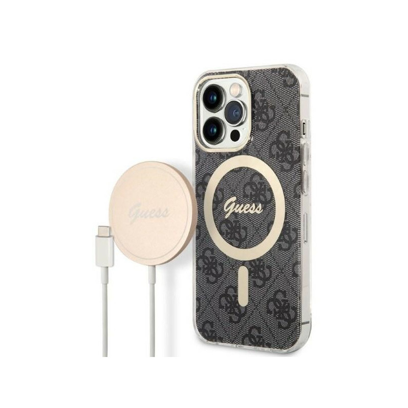 Guess SET iPhone 13 Pro Max black hardcase 4G Print MagSafe + Charger