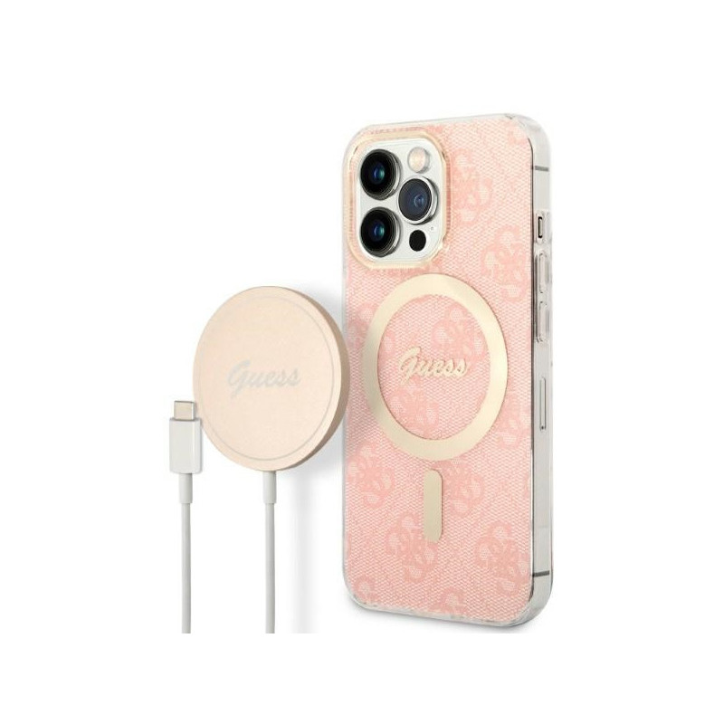 Guess SET iPhone 13 Pro Max pink hardcase 4G Print MagSafe + Charger