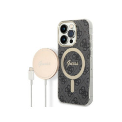 Guess SET iPhone 14 Pro black hardcase 4G Print MagSafe + Charger