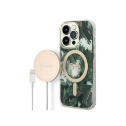 Guess SET iPhone 14 Pro green hardcase Jungle MagSafe + Charger