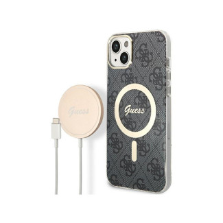 Guess SET iPhone 14 Plus/15 Plus black hardcase 4G Print MagSafe + Charger