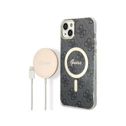 Guess SET iPhone 14 Plus/15 Plus black hardcase 4G Print MagSafe + Charger