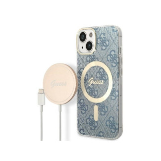 Guess SET iPhone 13/14/15 blue hardcase 4G Print MagSafe + Charger