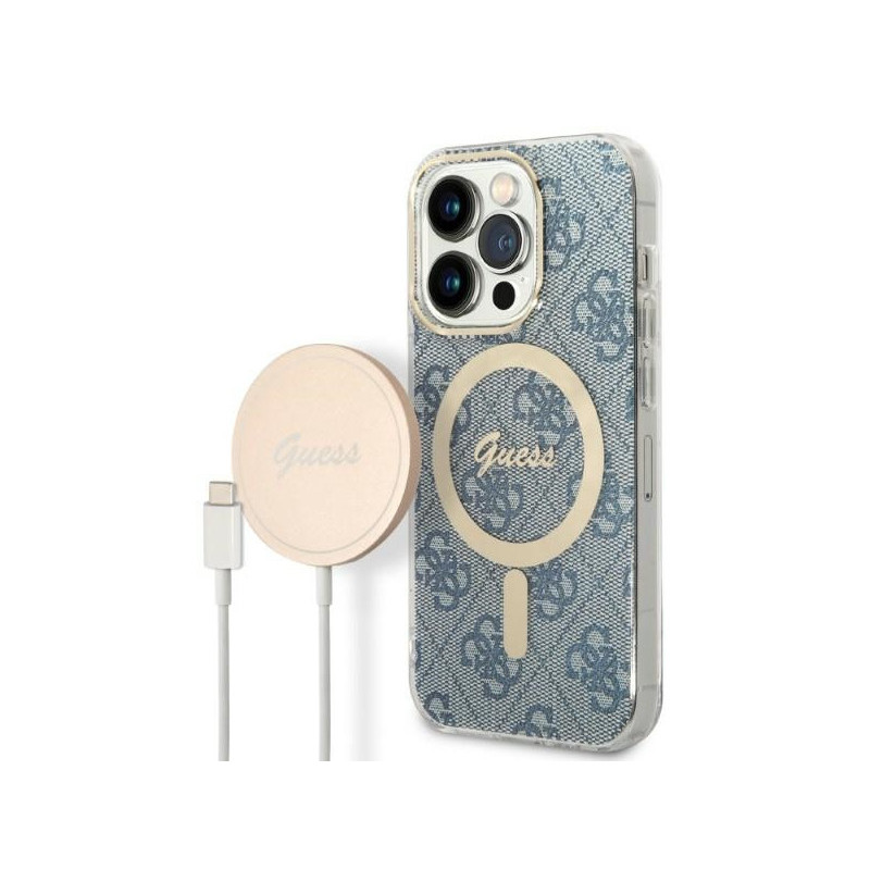 Guess SET iPhone 14 Pro Max blue hardcase 4G Print MagSafe + Charger Guess SET iPhone 14 Pro Max blue hardcase 4G Print MagSafe + Charger