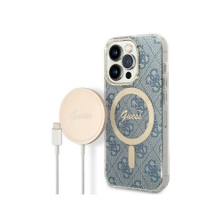Guess SET iPhone 14 Pro Max blue hardcase 4G Print MagSafe + Charger
