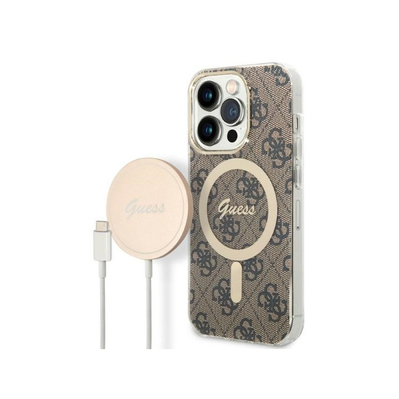 Guess SET iPhone 14 Pro Max brown hardcase 4G Print MagSafe + Charger Guess SET iPhone 14 Pro Max brown hardcase 4G Print MagSafe + Charger