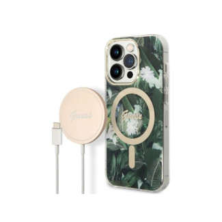 Guess SET iPhone 14 Pro Max green hardcase Jungle MagSafe + Charger
