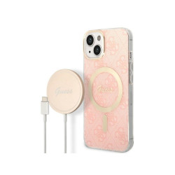 Guess SET iPhone 13/14/15 pink hardcase 4G Print MagSafe + Charger