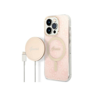 Guess SET iPhone 14 Pro Max pink hardcase 4G Print MagSafe + Charger