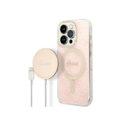 Guess SET iPhone 14 Pro Max pink hardcase 4G Print MagSafe + Charger