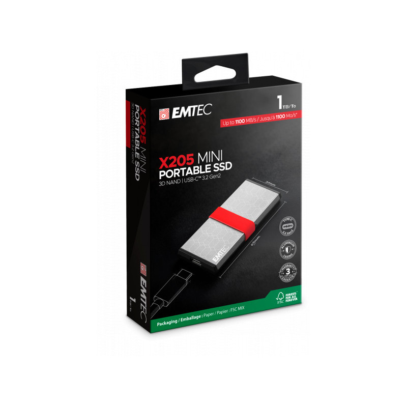 Emtec Disque SSD externe X205 Mini 3D NAND 1 To rouge - USB 3.2 Gen2 Emtec Disque SSD externe X205 Mini 3D NAND 1 To rouge - USB 3.2 Gen2
