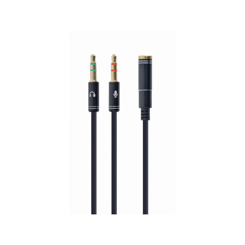 CableXpert 3.5 mm 4-Pin Stecker auf 2x 3.5 mm Stereo-Adapterkabel. black. Metallanschlüsse - CCA-418 