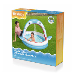 Bestway Piscina Hinchable Infantil 2 Aros Tiburon Aspersor 163x127x92 cm +2 Años Jardin 53157