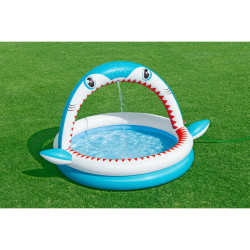 Bestway Piscina Hinchable Infantil 2 Aros Tiburon Aspersor 163x127x92 cm +2 Años Jardin 53157